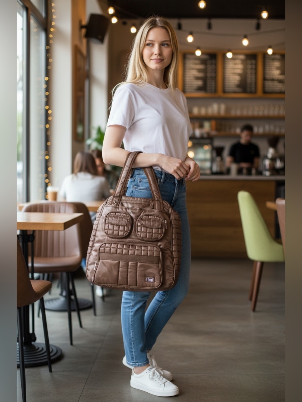 LUG Quilted Brown Puddle Jumper Tote Bag, like new, great for travel!
